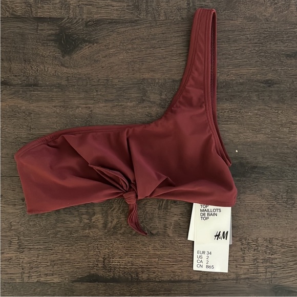 H&M Dark Red One Shoulder Bikini Top NWT - Picture 4 of 8